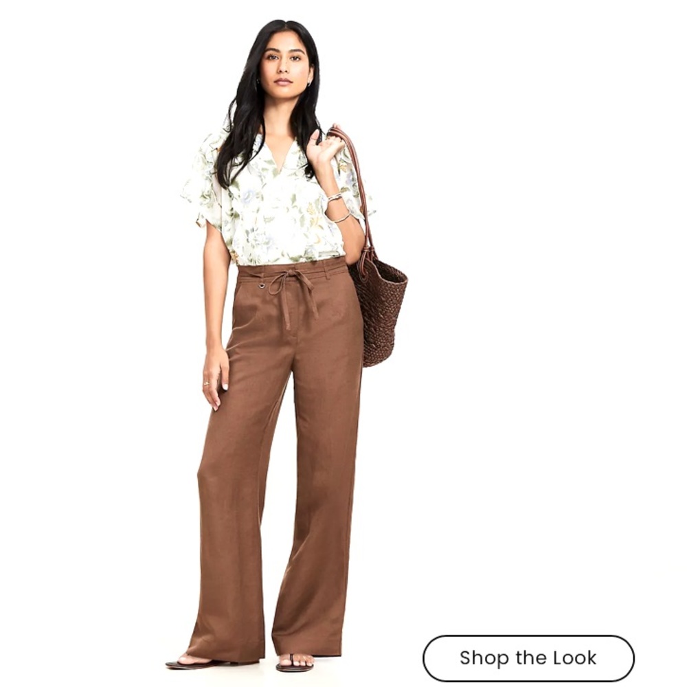 LOFT Linen Blend Brown Wide-Leg Women's Pants - Size 6